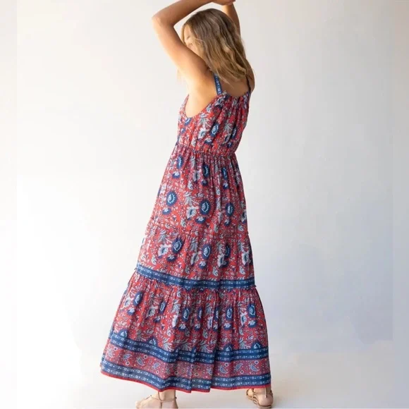 Natural Life Isabella Maxi Dress In Red Blue Floral Size XL Boho - Picture 2 of 15